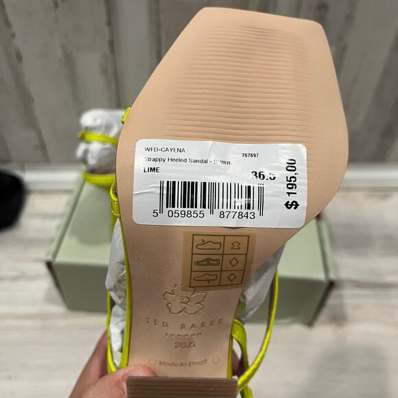 New! Ted Baker Lime Leather Cayena Block Heel Square Toe Sandals Womens Size 6.5 - Picture 5 of 7